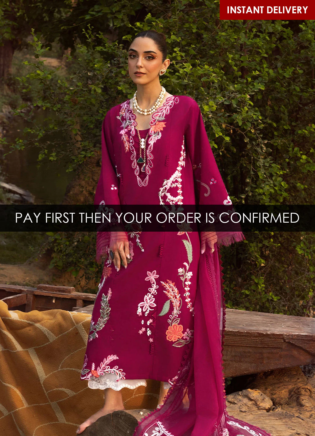 Crimson Tasawar Lawn'25 - MIRROR GARDEN - D3A
