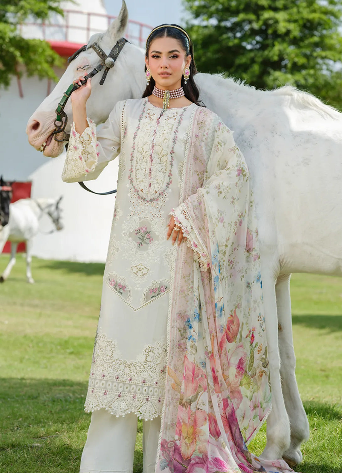 Elaf Luxury Lawn'25 Vol-2 ELH-7A WHITE EMPRESS