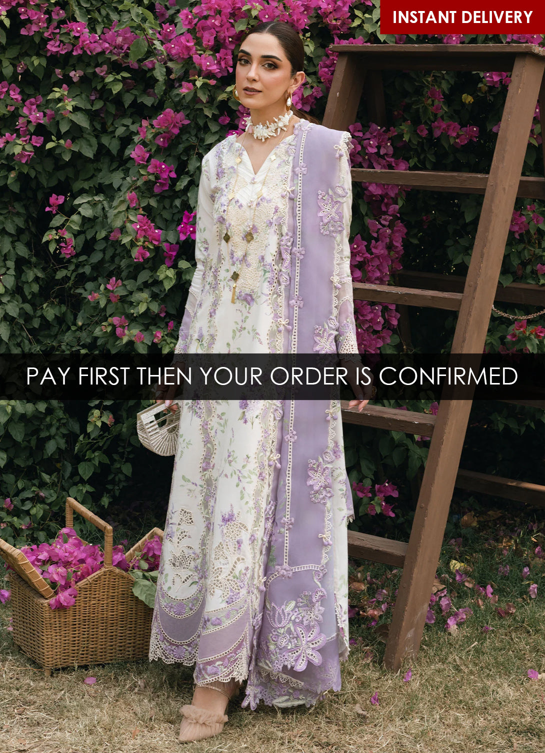 Crimson Tasawar Lawn'25 - LAVENDER FALL - D5B