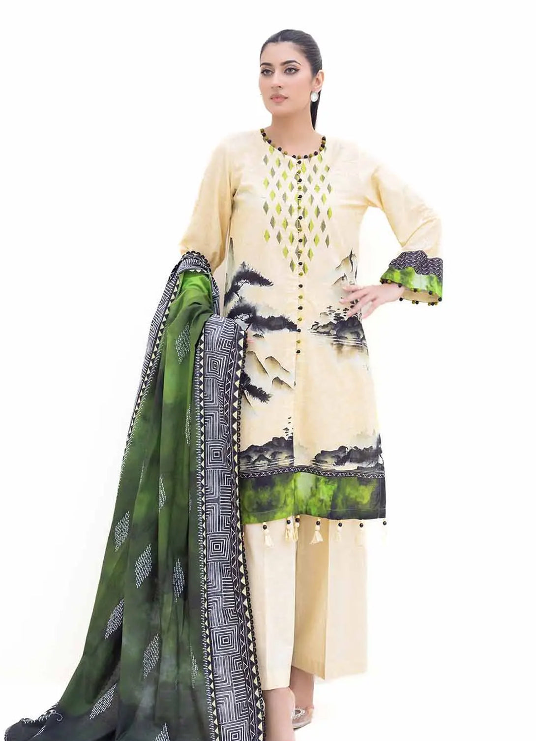 Gul Ahmed - Embroidered Printed Light Khaddar - 3PC - K-42013 L