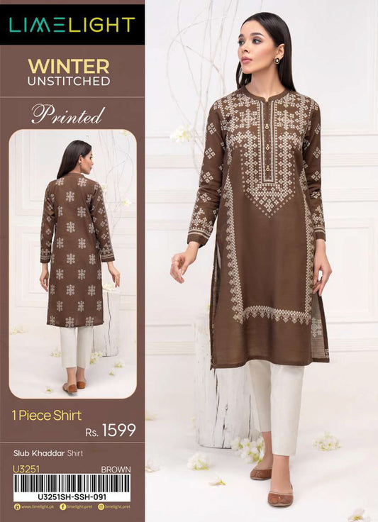 LimeLight - 1 PC Slub Khaddar Paste Shirt - Brown