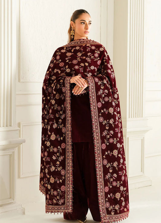 Baroque Embroidered Velvet Shawls - BQ 01