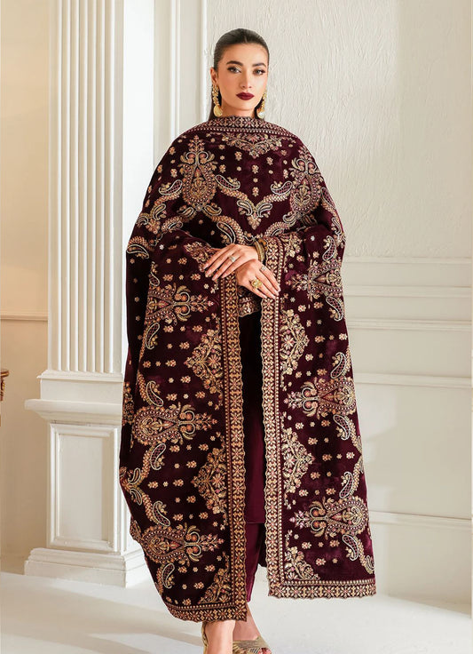 Baroque Embroidered Velvet Shawls - BQ 03