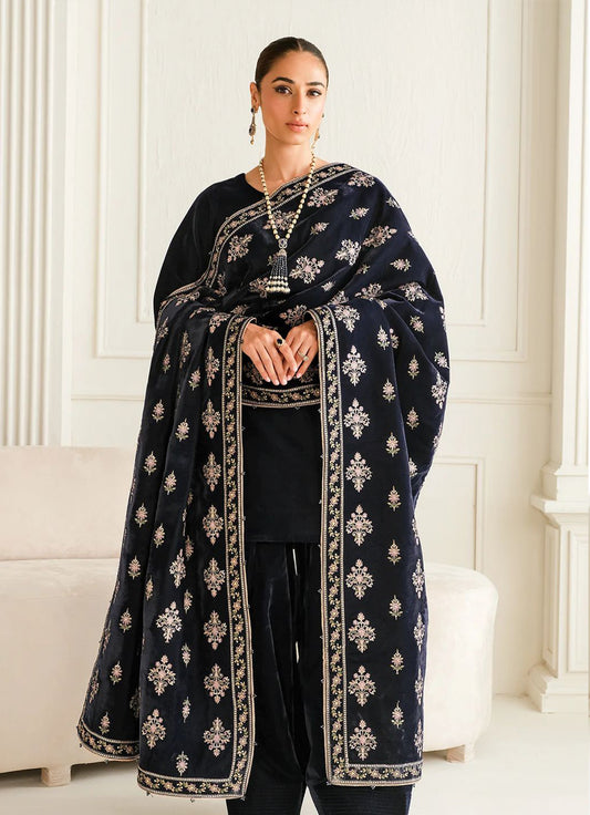 Baroque Embroidered Velvet Shawls - BQ 05