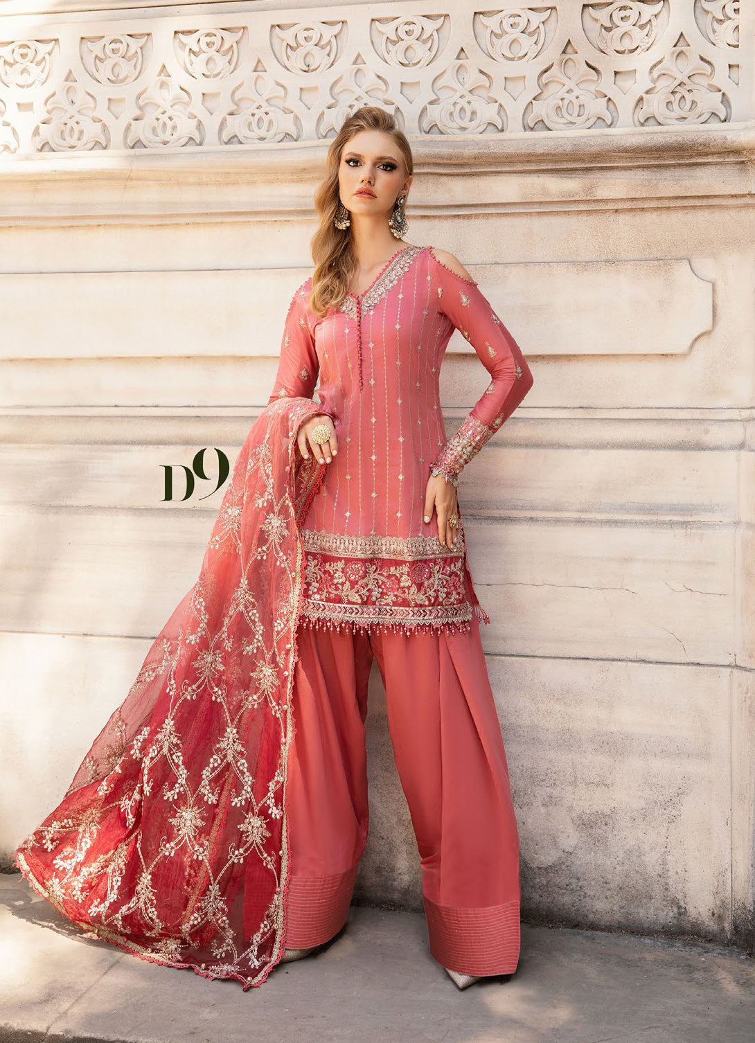 Maria.B. - Embroidered Cotton Satin Suit | CST-809