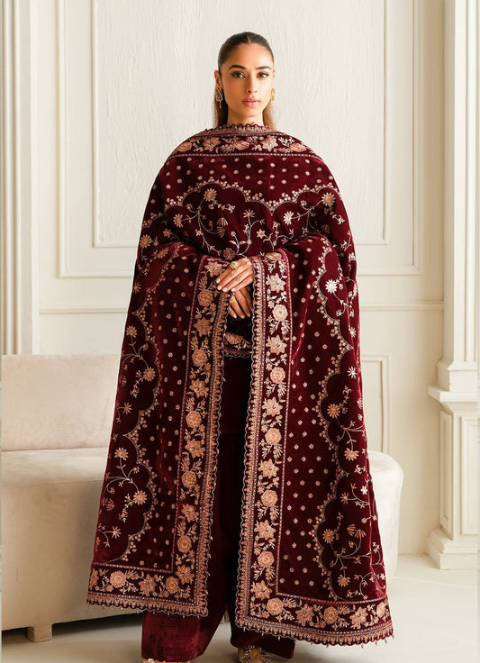 Baroque Embroidered Velvet Shawls - BQ 07